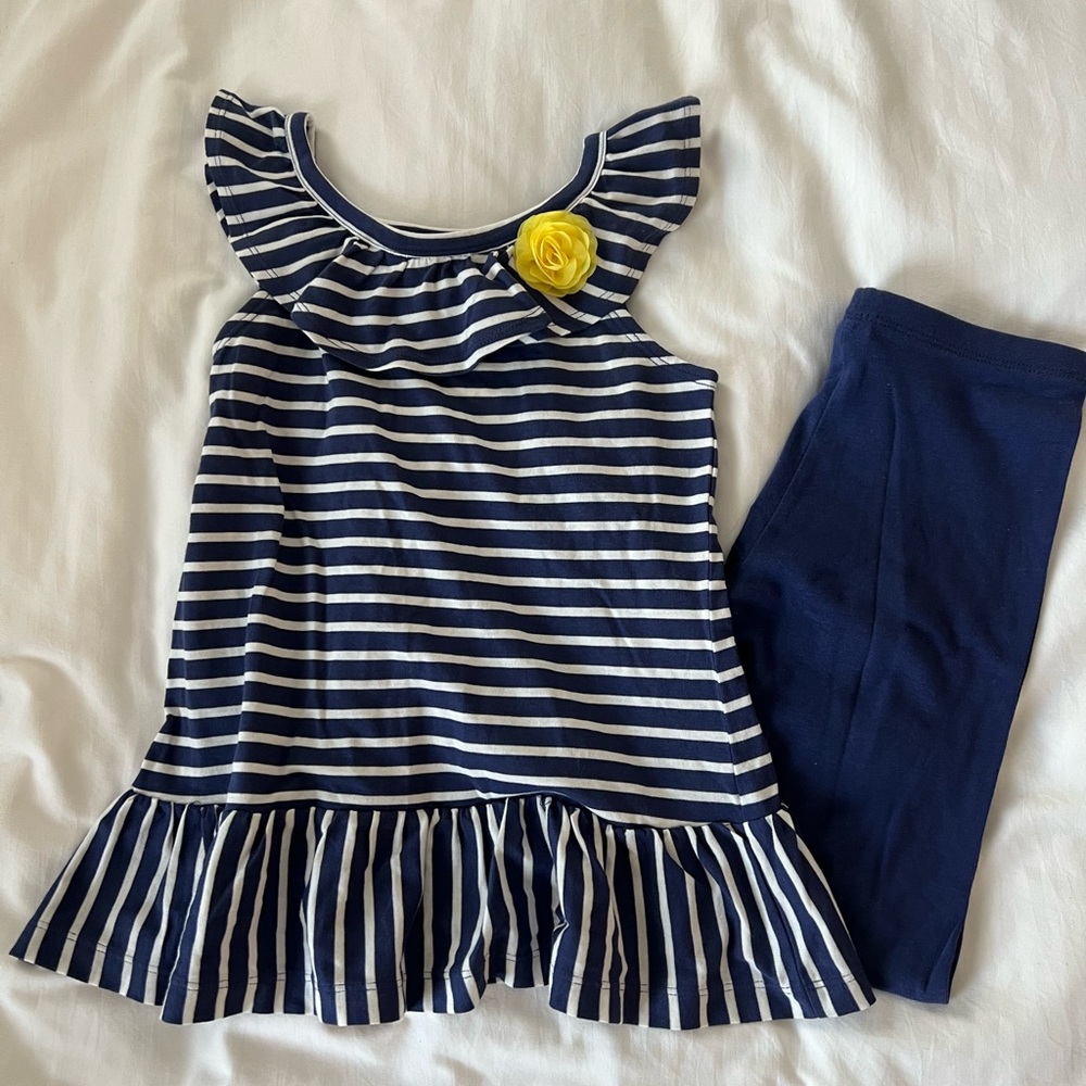 Gymboree girls ruffled shirt and blue leggings outfit